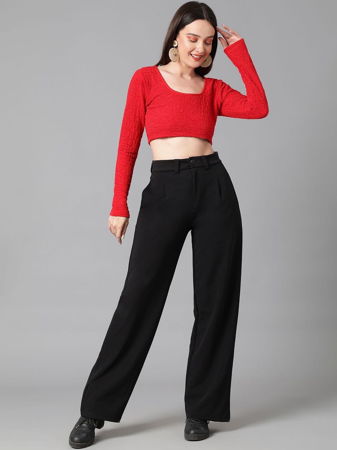 NOWI Women High-Rise Regular Fit Formal Trousers