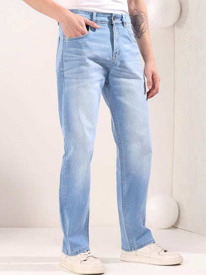 Men Straight Fit Mid-Rise Light Fade Jeans