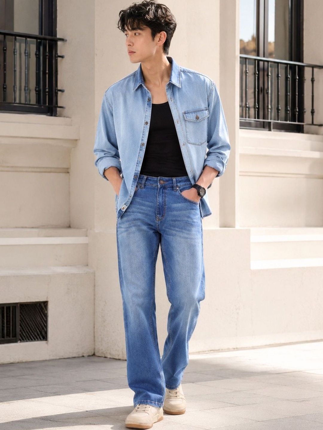Women Straight Fit Mid-Rise Low Distress Light Fade Jeans