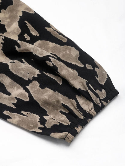 Women's Black Print Shirt Midi Dress Blend Printed