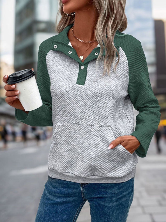 Colourblocked Sweatshirt in Green Cotton Long Sleeve - Nowi Korean Fashion