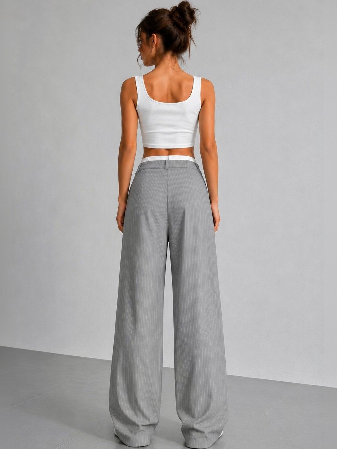 Women Striped Relaxed High-Rise Wrinkle Free Pleated Trousers