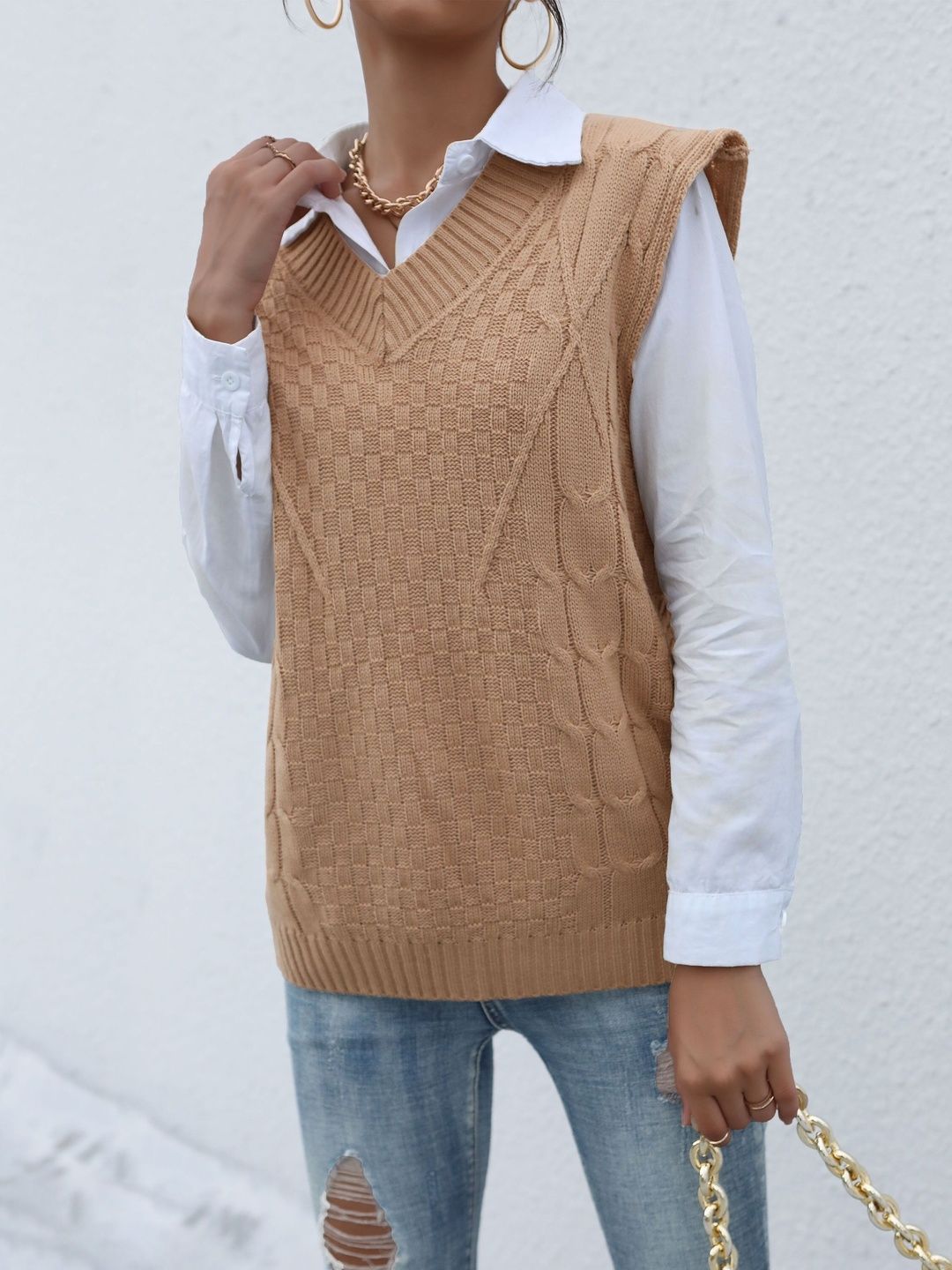 Women's Orange Nowi Women Cable Knit Sweater Vest