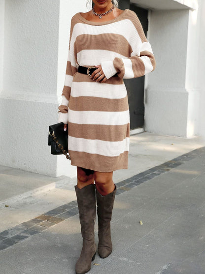 Women's Brown Striped Pullover Blend Regular Fit