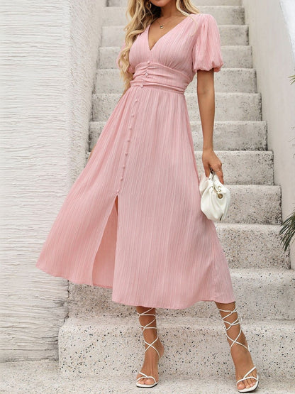 Puff Sleeve Fit & Flare Midi Dress
