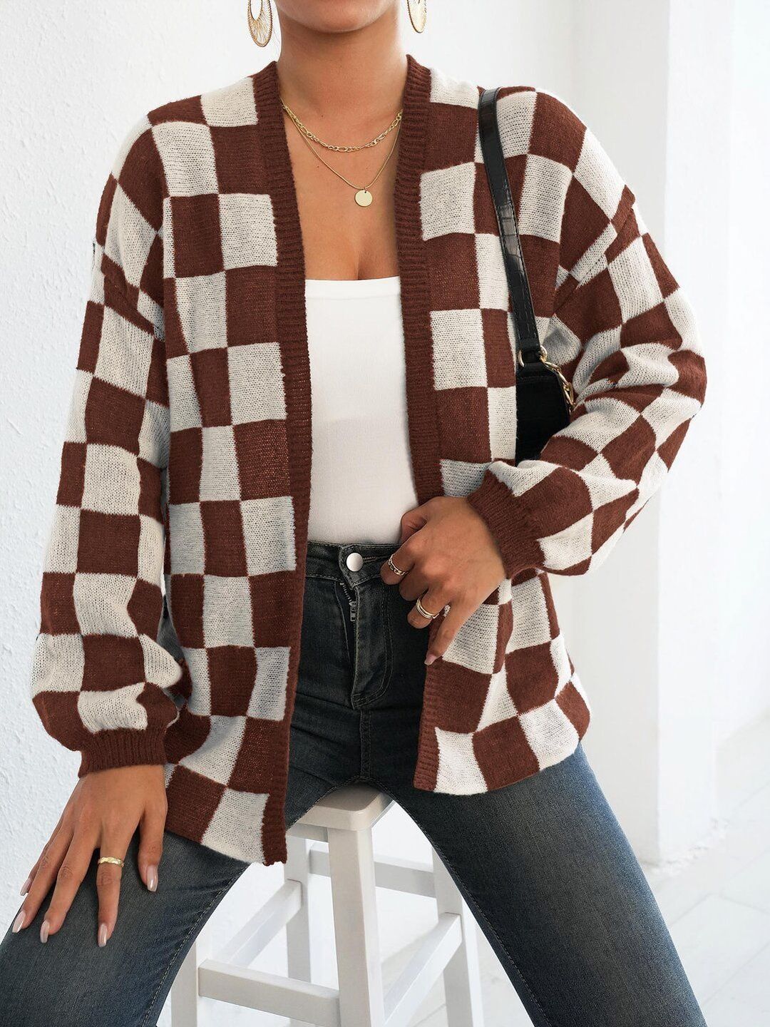 Women Checked Cardigan