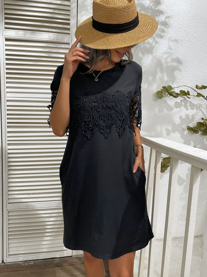 Round Neck Lace Inserts Dress