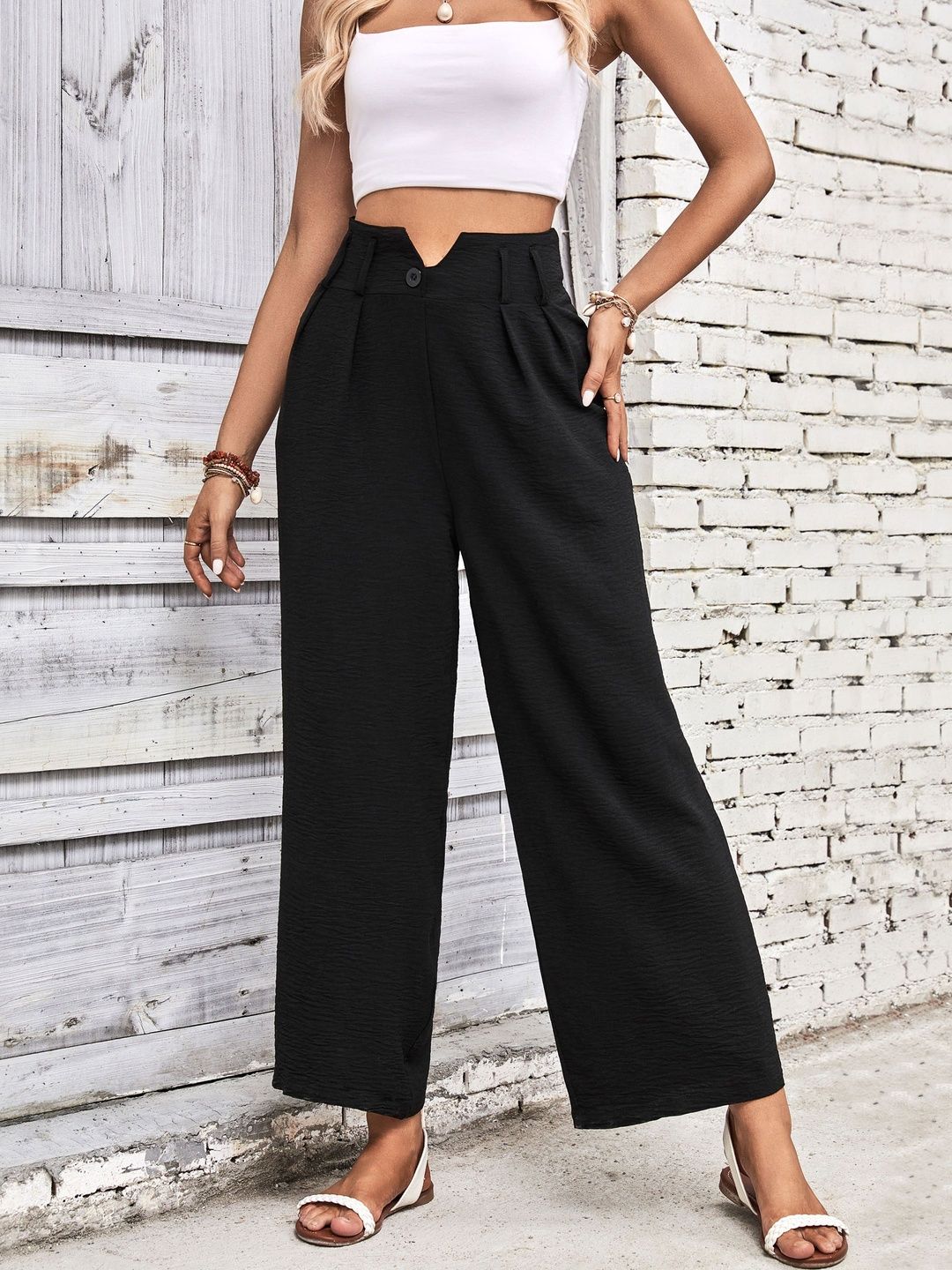 Women High-Rise Non Iron Pleated Trousers