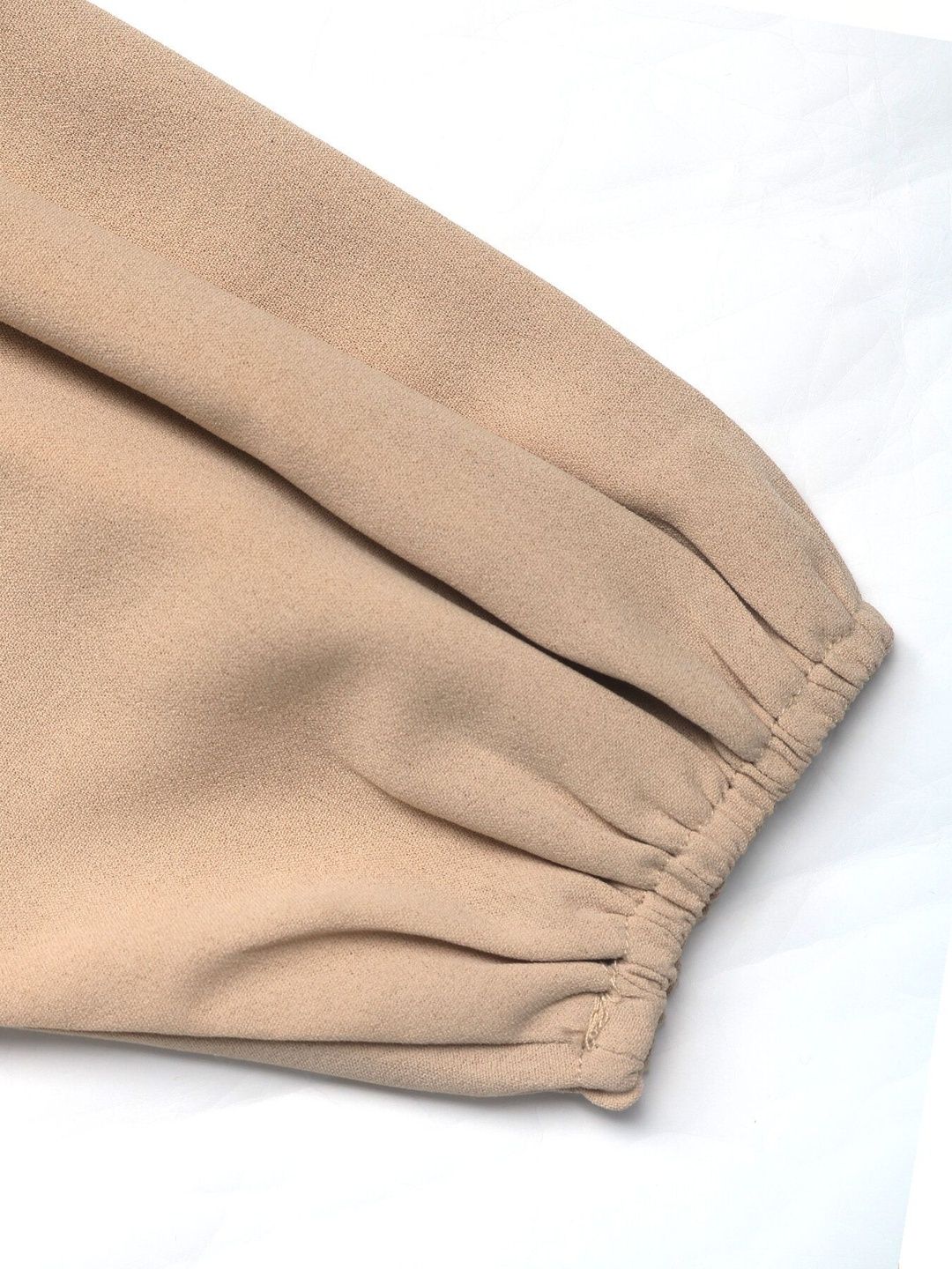 Women's Beige Tie-Up Neck Bishop Sleeves Top