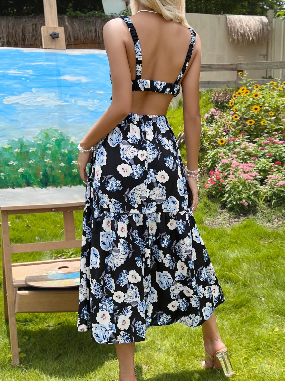Floral Print A-Line Midi Dress