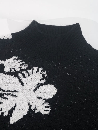 Women's Black Floral Printed Pullover