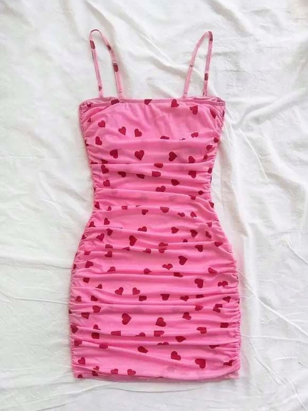 Pink Heart Print Bodycon Mini Dress