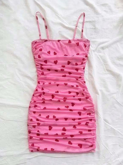 Pink Heart Print Bodycon Mini Dress