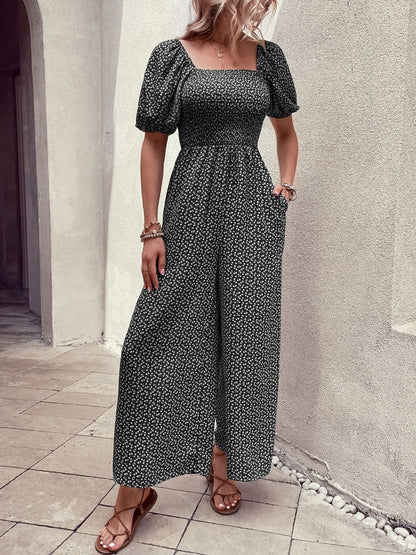 Printed Basic Jumpsuit in Black cotton Style 999 - Nowi Korean Fashion