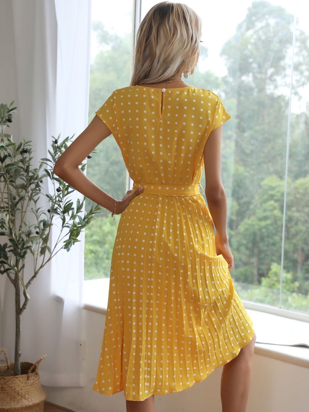 Polka Dot Print Fit & Flare Midi Dress