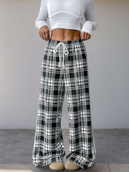 Women Checked Loose Fit Non Iron Trousers