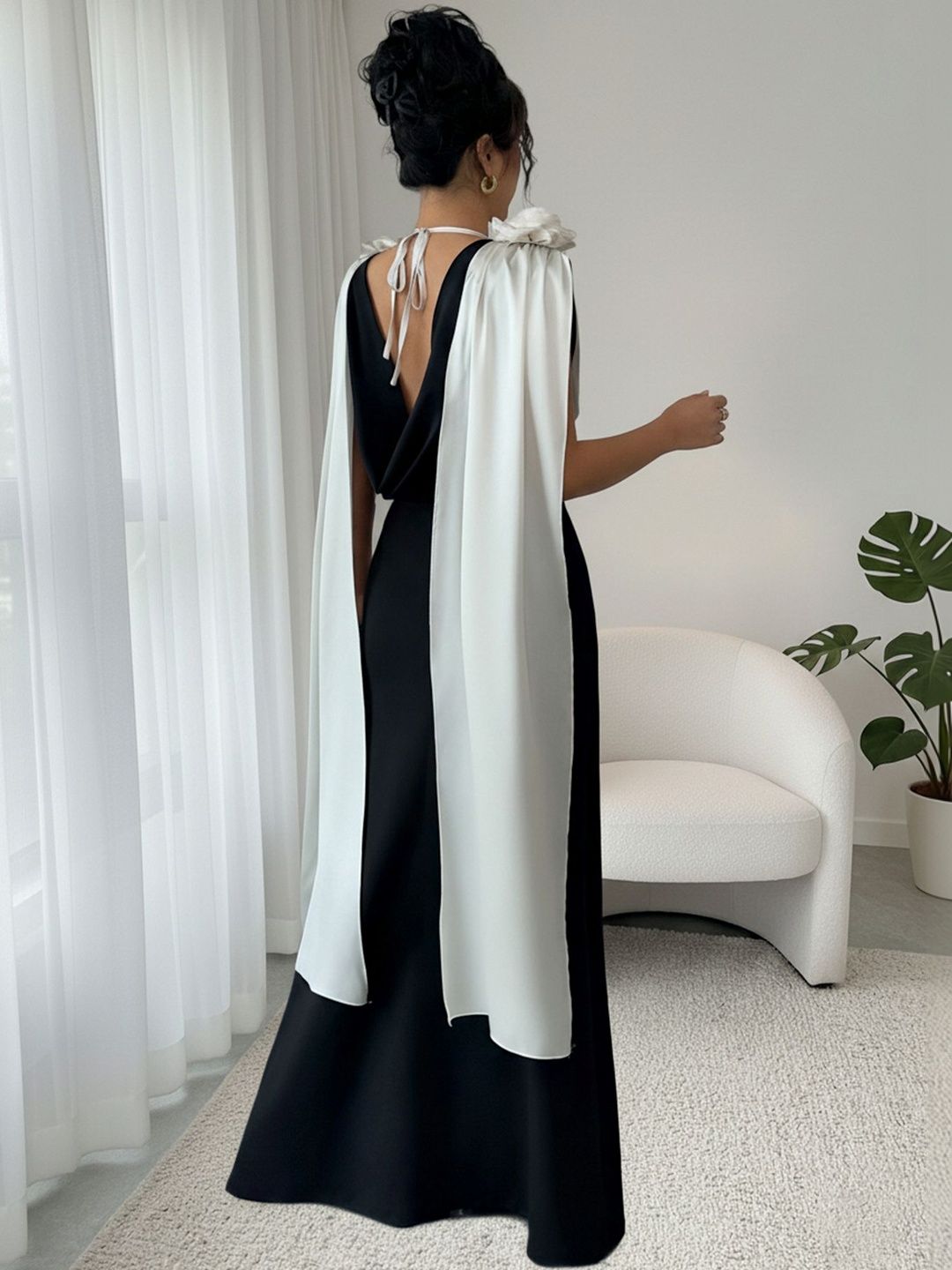 Colourblocked Ruffled A-Line Maxi Dress