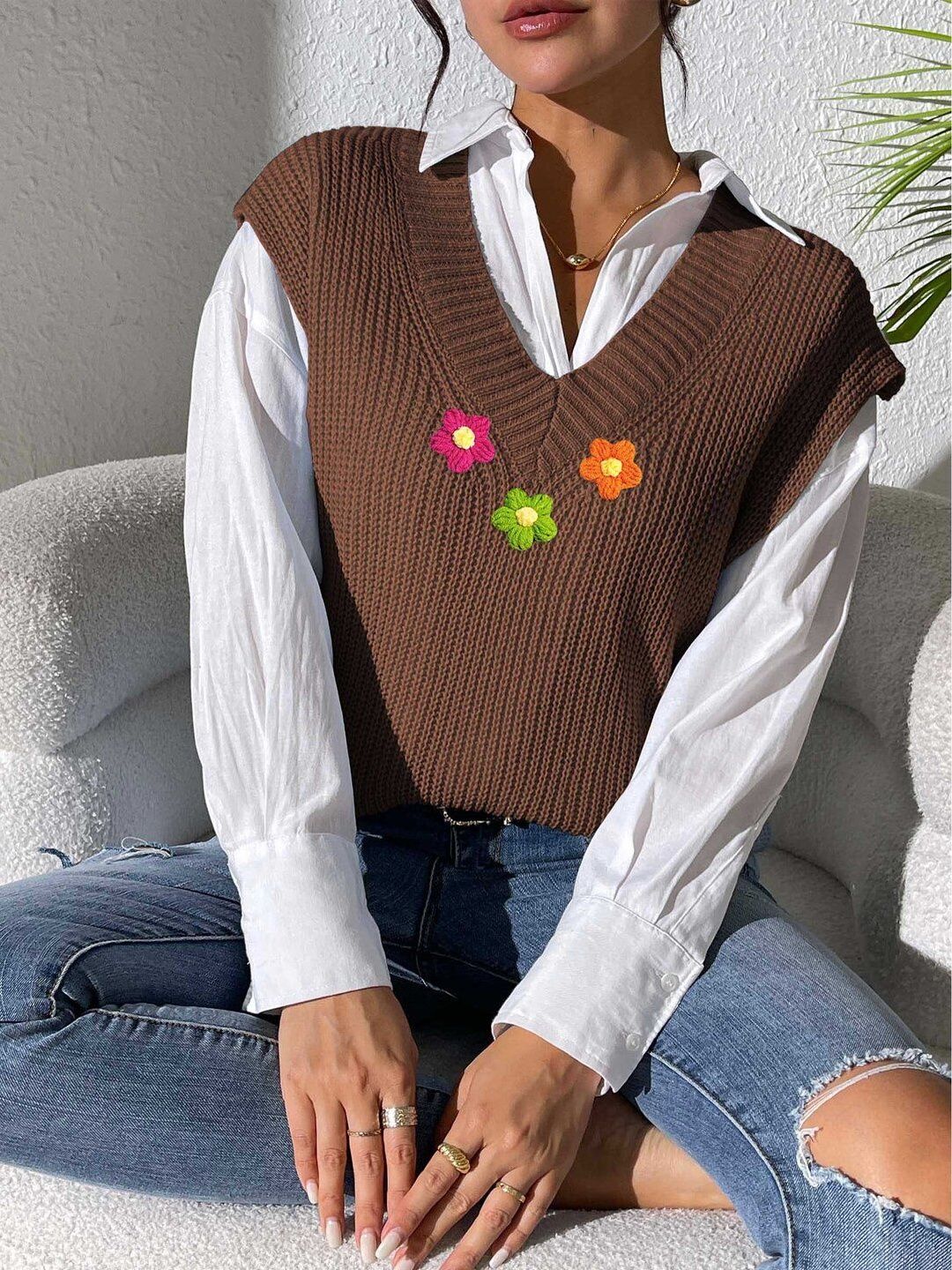 Women Sweater Vest with Applique Detail