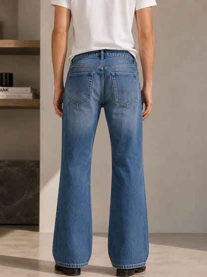 Men Bootcut Mid-Rise Low Distress Light Fade Jeans