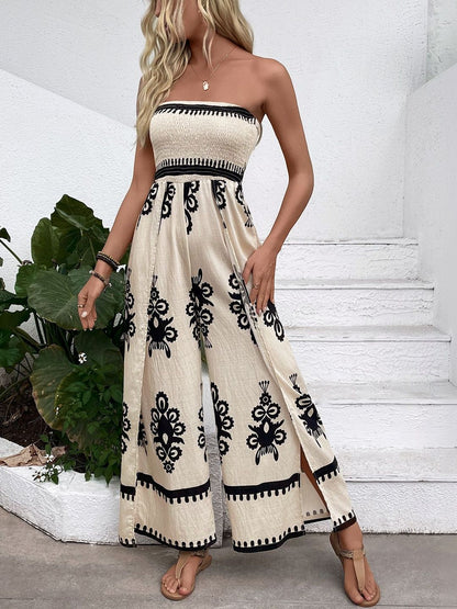 Strapless Printed Culotte Jumpsuit Style 986 - Nowi Korean Fashion