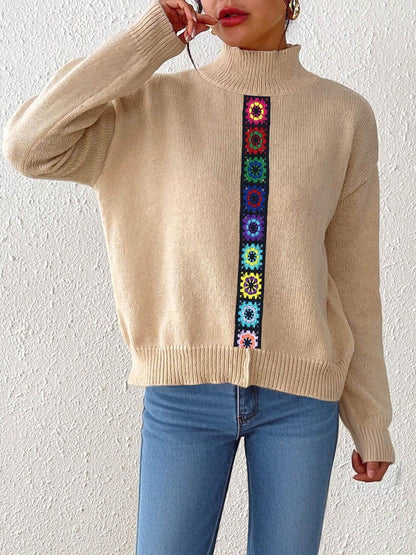 Women Colourblocked Pullover with Embroidered Detail