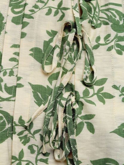 Floral Print Tie-Up Neck Cotton Top