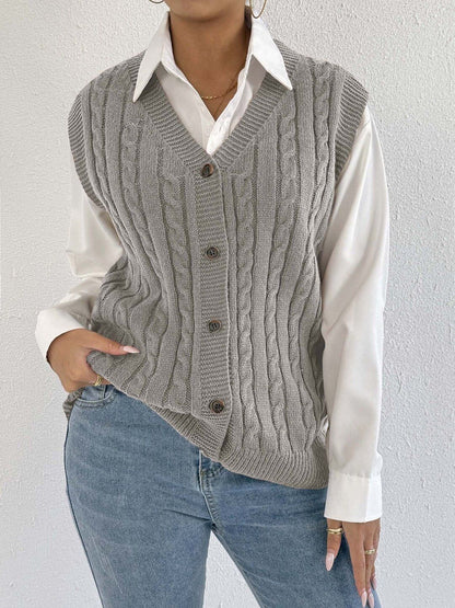 Women Cable Knit Ribbed Sweater Vest