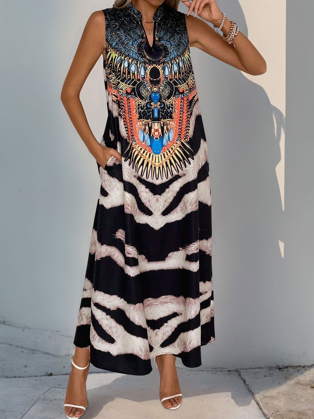 Animal Print A-Line Maxi Dress