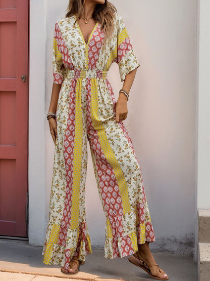 Printed Basic Jumpsuit with Ruffles
