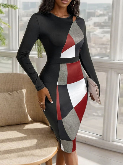 Women's Black Colourblocked Bodycon Midi Dress
