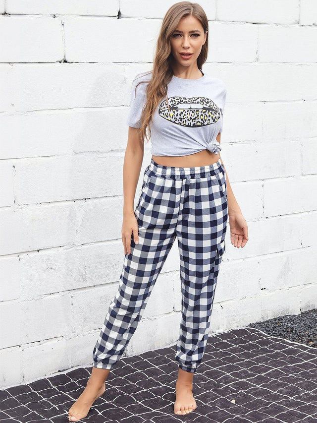 Checked Cargos Trousers in Blue - Nowi Korean Fashion