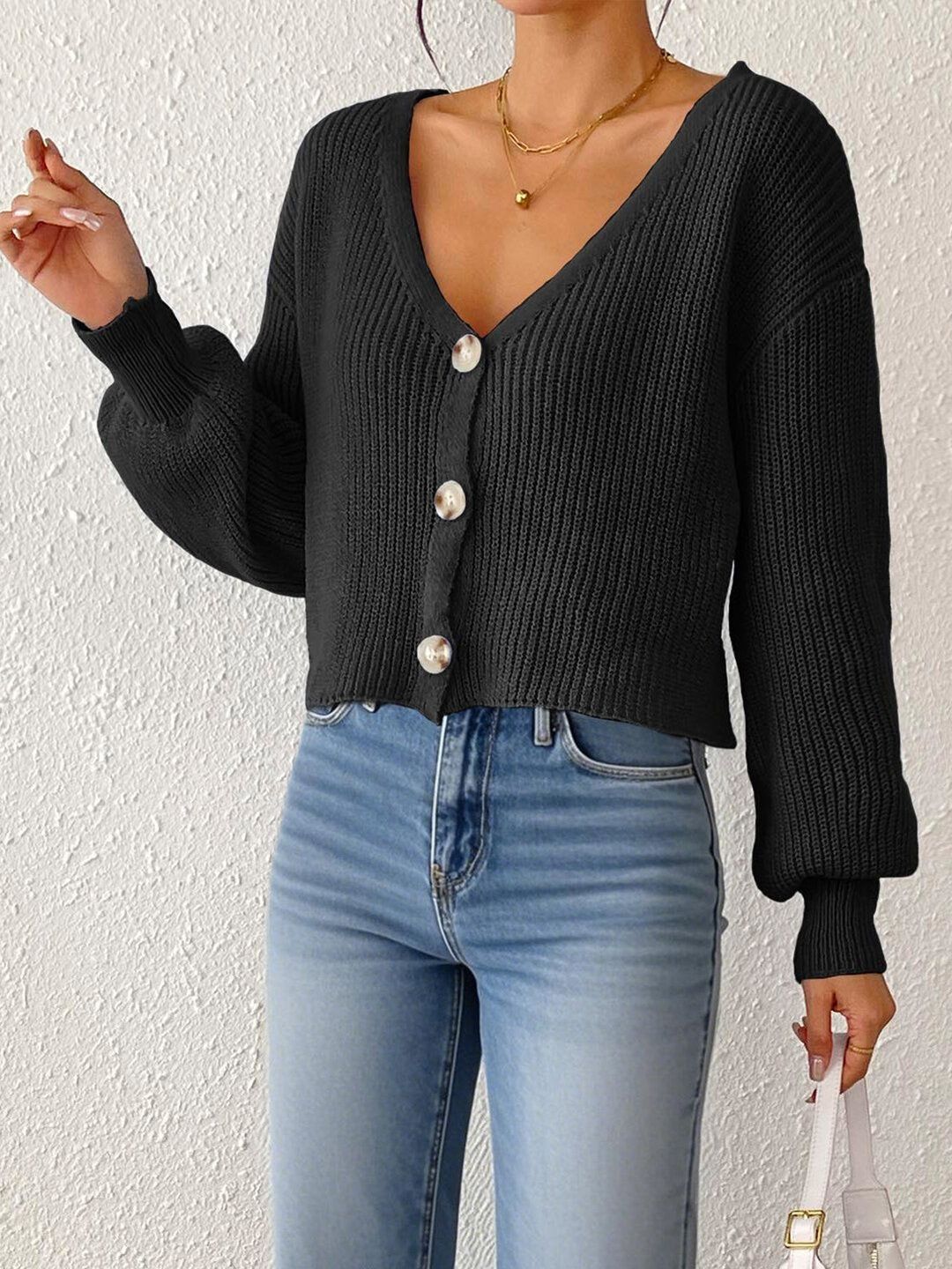 Women Ribbed Crop Cardigan