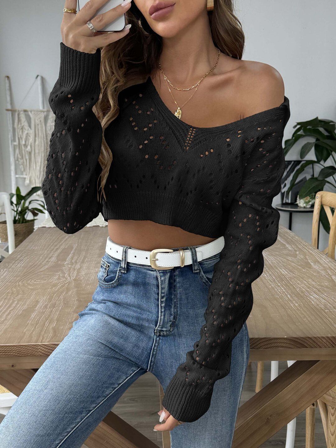 Women Boucle Crop Pullover