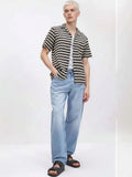Chevron Printed Cuban Collar Cotton Casual Shirt in Black - Nowi Korean Fashion