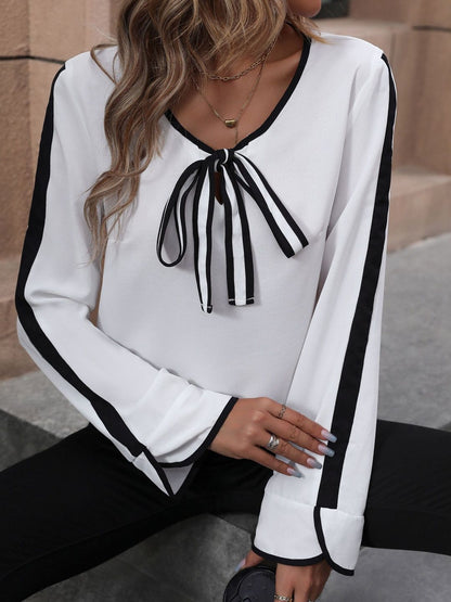 Women's White Tie-Up Neck Top