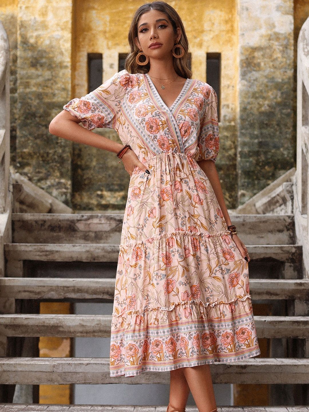Floral Print A-Line Midi Dress