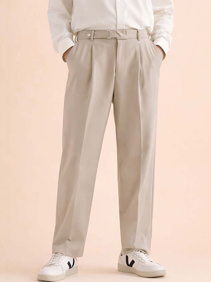 Men Straight Fit Wrinkle Free Pleated Trousers
