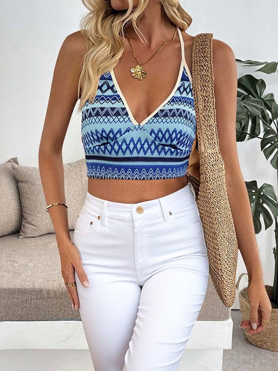 NOWI Print Halter Neck Tank Crop Top