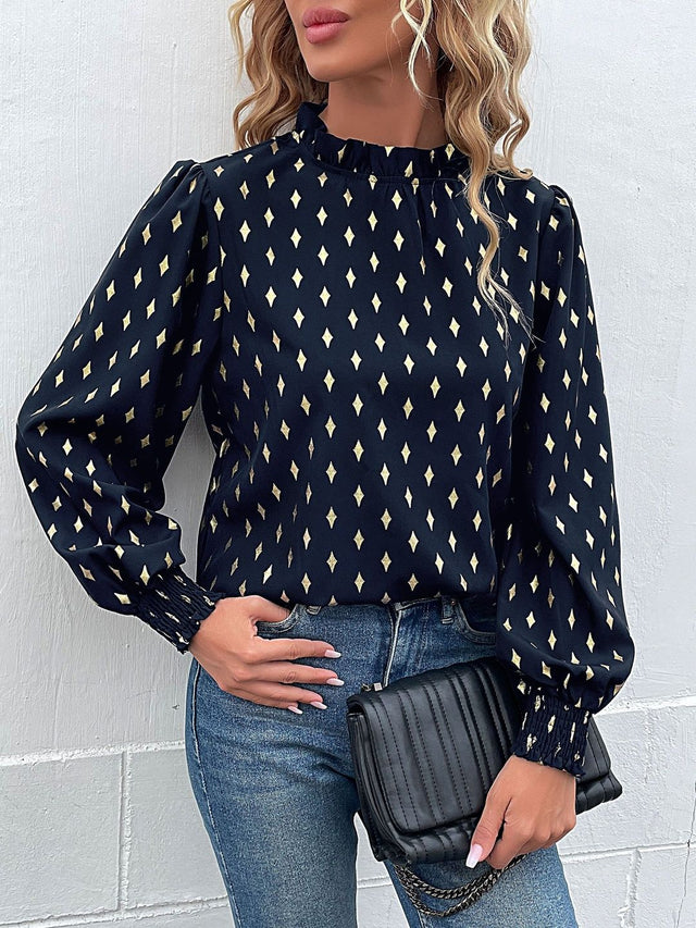 Geometric Print Top in Black - Nowi Korean Fashion