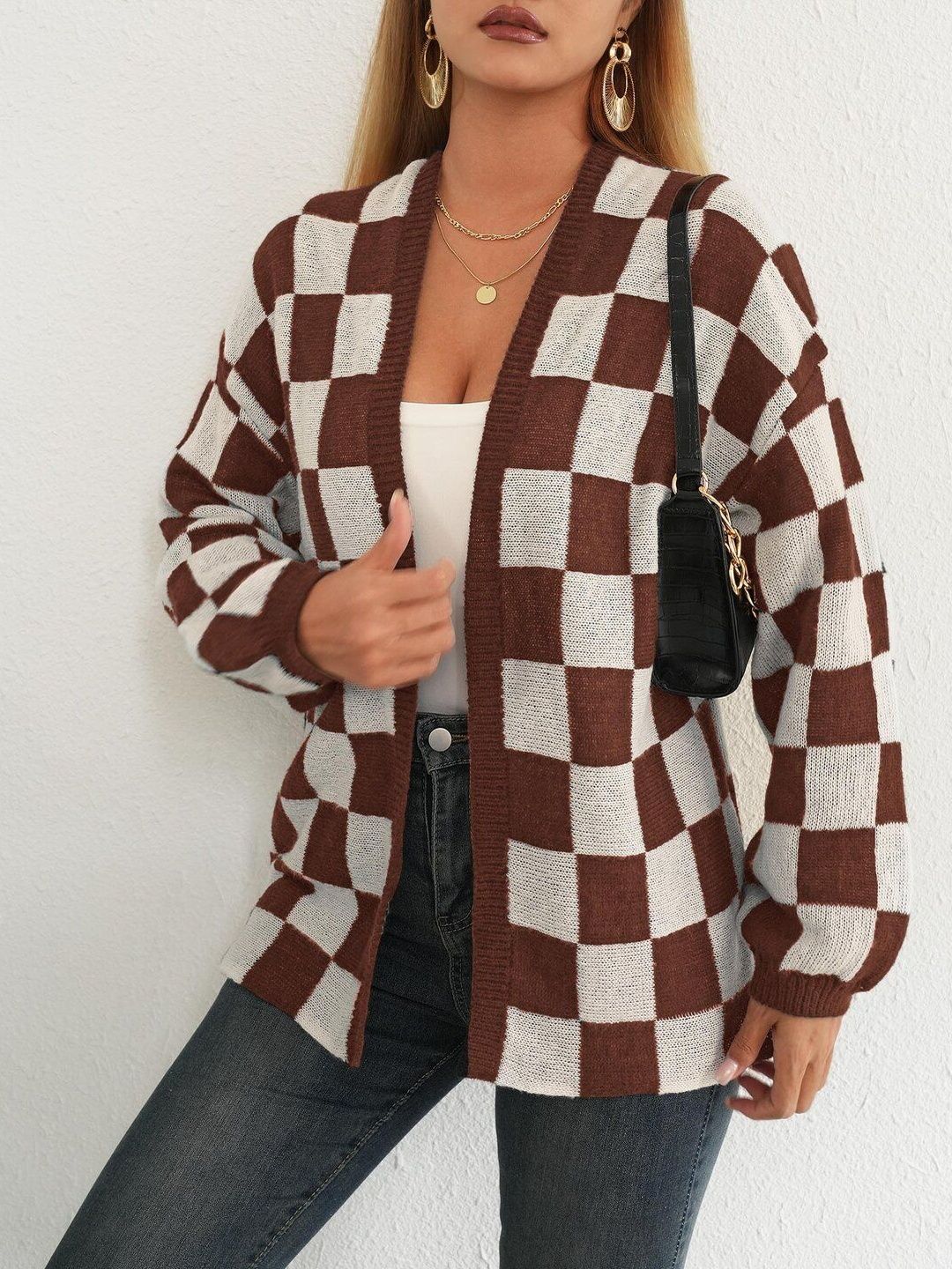 Women Checked Cardigan