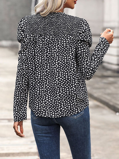 Women's Black Print Puff Sleeve Top Blend