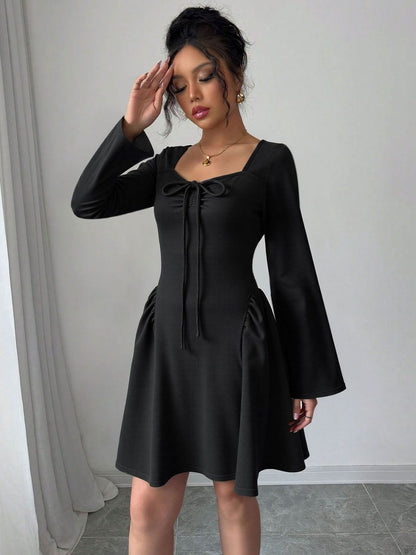 Women's Black Fit & Flare Dress Blend Printed