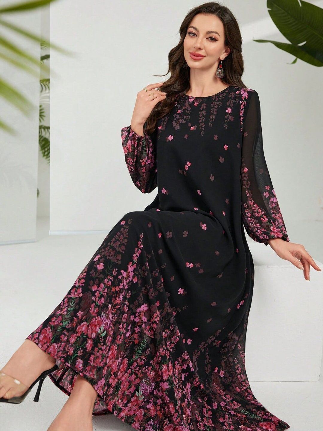 Floral Printed A-Line Georgette Maxi Dress