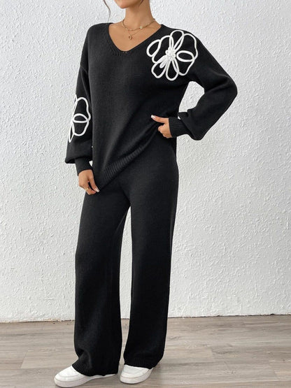 Knitted Embroidered Sweater with Trousers