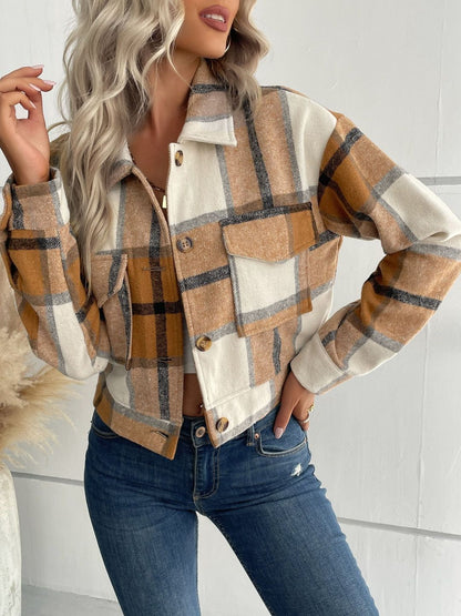 Women Checked Crop Tailored Jacket