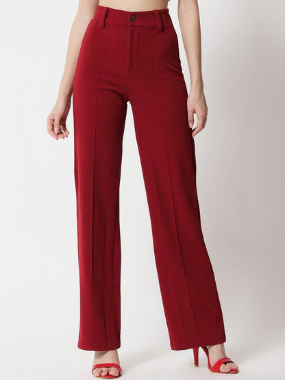 Women High-Rise Regular Fit Easy Wash Trousers