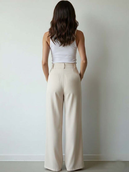 Women Straight Fit High-Rise Wrinkle Free Pleated Trousers