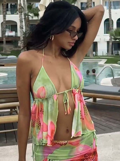 Women's Nowi Floral Print Halter Neck Cotton Crop Top