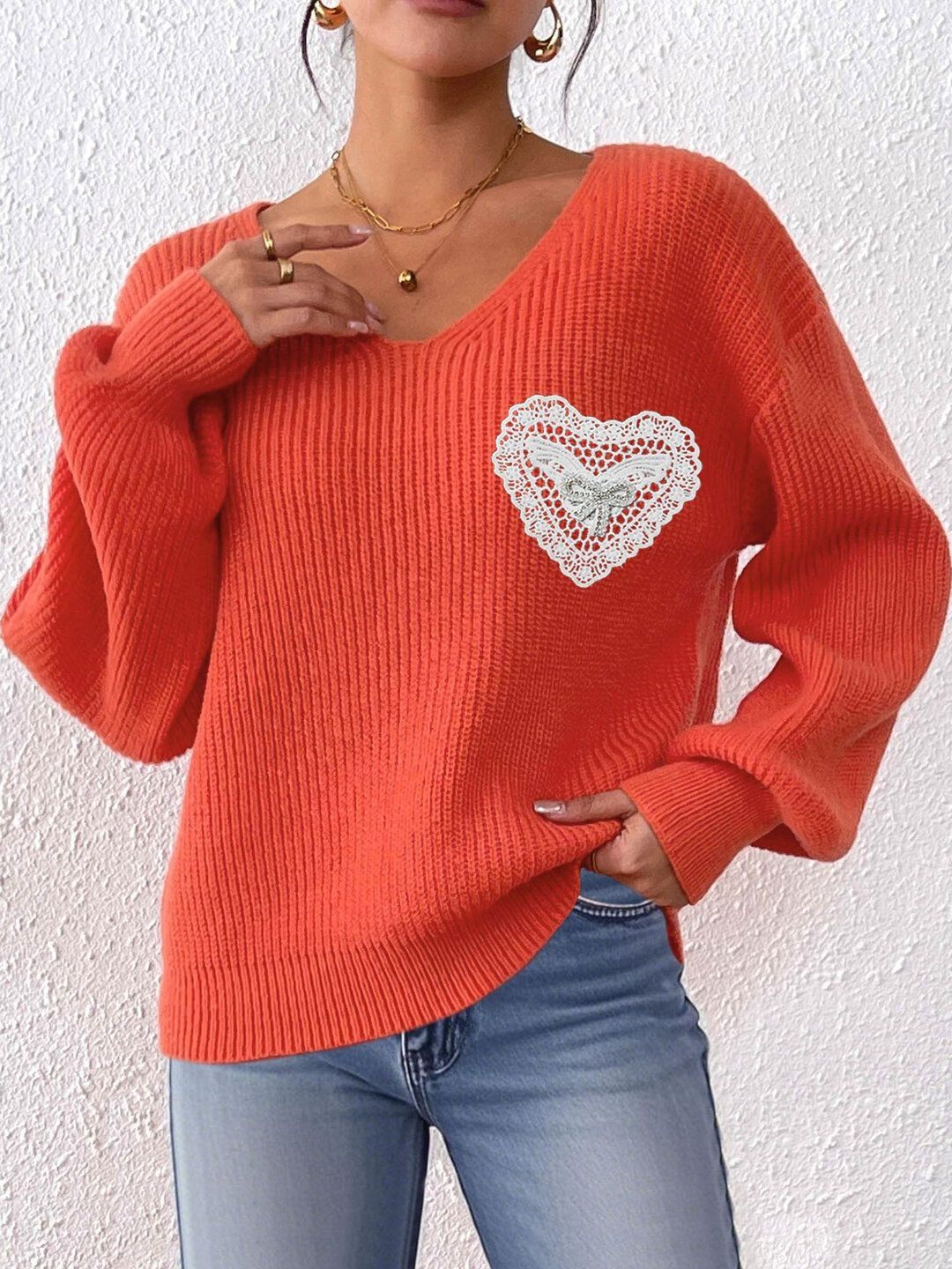 Women Ribbed Pullover with Embroidered Detail