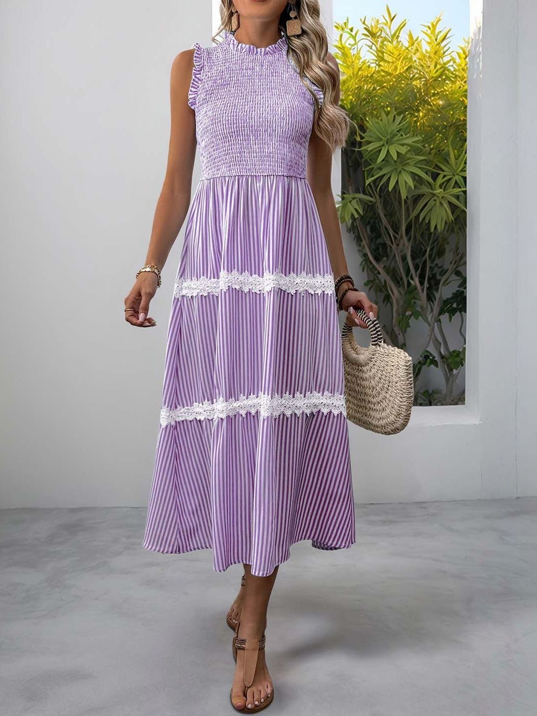 Striped A-Line Midi Dress